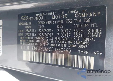 2018 Hyundai Tucson Limited/Sport And Eco/Se из США, поврежденный, VIN KM8J3CA45JU730295